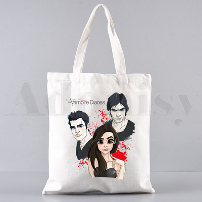 Vampīra dienasgrāmatas Harajuku 90. gadi Drukātas grafiskas rokassomas Plecu somas Ikdienas iepirkšanās meiteņu rokassomiņas Sievietēm Eleganta audekla soma