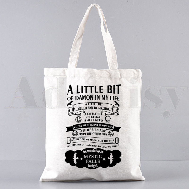 Vampīra dienasgrāmatas Harajuku 90. gadi Drukātas grafiskas rokassomas Plecu somas Ikdienas iepirkšanās meiteņu rokassomiņas Sievietēm Eleganta audekla soma