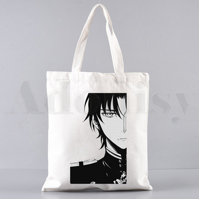 Anime Seraph of The End Hiiragi Shinoa Grafiskas rokassomas Plecu somas Ikdienas iepirkšanās Meiteņu rokassomas Sievietēm Eleganta audekla soma