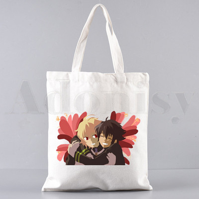 Anime Seraph of The End Hiiragi Shinoa Grafiskas rokassomas Plecu somas Ikdienas iepirkšanās Meiteņu rokassomas Sievietēm Eleganta audekla soma