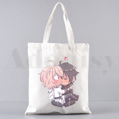 Anime Seraph of The End Hiiragi Shinoa Grafiskas rokassomas Plecu somas Ikdienas iepirkšanās Meiteņu rokassomas Sievietēm Eleganta audekla soma