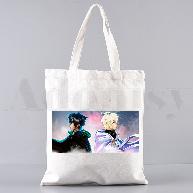 Anime Seraph of The End Hiiragi Shinoa Grafiskas rokassomas Plecu somas Ikdienas iepirkšanās Meiteņu rokassomas Sievietēm Eleganta audekla soma