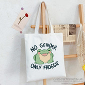 Trečiadienis Frog MILF Moteriškos rankinės Medžiaginis drobinis krepšys Juodas Apsipirkimo Kelionės Moteriški Ekologiški daugkartinio naudojimo pečių krepšiai