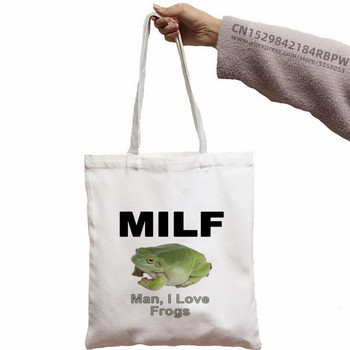 Τετάρτη Frog MILF Γυναικείες τσάντες υφασμάτινη τσάντα τσάντα καμβά μαύρη Ψώνια Ταξίδια Γυναικείες οικολογικές επαναχρησιμοποιούμενες τσάντες ώμου