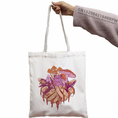 Trečiadienis Frog MILF Moteriškos rankinės Medžiaginis drobinis krepšys Juodas Apsipirkimo Kelionės Moteriški Ekologiški daugkartinio naudojimo pečių krepšiai