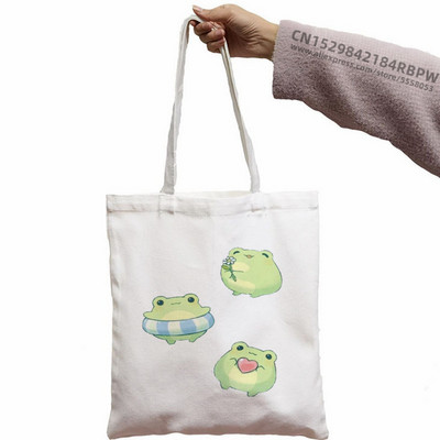 Trečiadienis Frog MILF Moteriškos rankinės Medžiaginis drobinis krepšys Juodas Apsipirkimo Kelionės Moteriški Ekologiški daugkartinio naudojimo pečių krepšiai