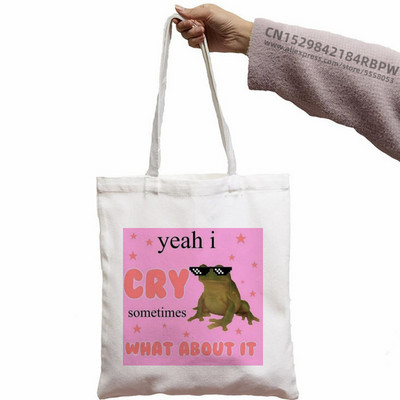 Trečiadienis Frog MILF Moteriškos rankinės Medžiaginis drobinis krepšys Juodas Apsipirkimo Kelionės Moteriški Ekologiški daugkartinio naudojimo pečių krepšiai