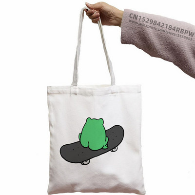 Trečiadienis Frog MILF Moteriškos rankinės Medžiaginis drobinis krepšys Juodas Apsipirkimo Kelionės Moteriški Ekologiški daugkartinio naudojimo pečių krepšiai