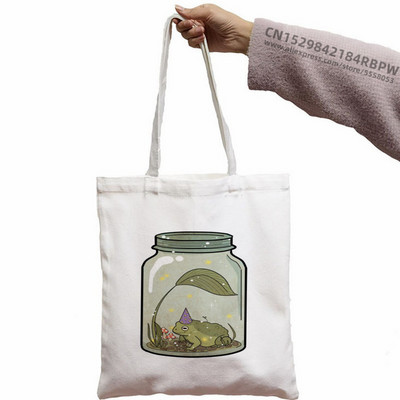 Trečiadienis Frog MILF Moteriškos rankinės Medžiaginis drobinis krepšys Juodas Apsipirkimo Kelionės Moteriški Ekologiški daugkartinio naudojimo pečių krepšiai