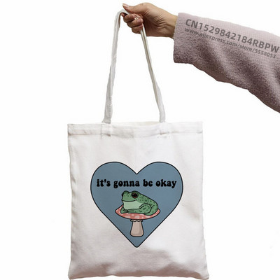 Trečiadienis Frog MILF Moteriškos rankinės Medžiaginis drobinis krepšys Juodas Apsipirkimo Kelionės Moteriški Ekologiški daugkartinio naudojimo pečių krepšiai