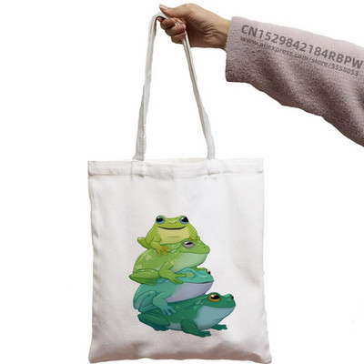 Trečiadienis Frog MILF Moteriškos rankinės Medžiaginis drobinis krepšys Juodas Apsipirkimo Kelionės Moteriški Ekologiški daugkartinio naudojimo pečių krepšiai