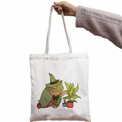 Trečiadienis Frog MILF Moteriškos rankinės Medžiaginis drobinis krepšys Juodas Apsipirkimo Kelionės Moteriški Ekologiški daugkartinio naudojimo pečių krepšiai