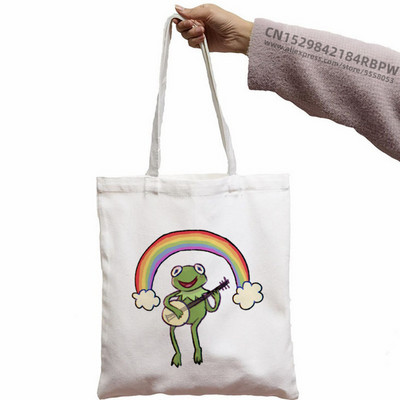 Trečiadienis Frog MILF Moteriškos rankinės Medžiaginis drobinis krepšys Juodas Apsipirkimo Kelionės Moteriški Ekologiški daugkartinio naudojimo pečių krepšiai