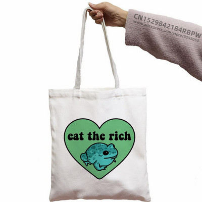 Trečiadienis Frog MILF Moteriškos rankinės Medžiaginis drobinis krepšys Juodas Apsipirkimo Kelionės Moteriški Ekologiški daugkartinio naudojimo pečių krepšiai