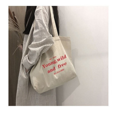 Τσάντα Shopper Canvas Canvas Tote Bag Aesthetic Ecobag Beastrs Τσάντες αγορών που δίνονται από ύφασμα Anime Λευκές τσάντες χειρός Kawaii