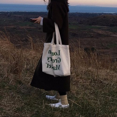 Τσάντα Shopper Canvas Canvas Tote Bag Aesthetic Ecobag Beastrs Τσάντες αγορών που δίνονται από ύφασμα Anime Λευκές τσάντες χειρός Kawaii