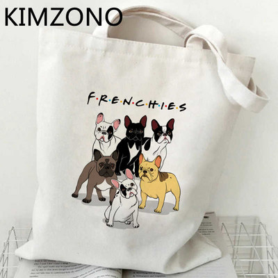 Francia Bulldog bevásárlótáska pamut bevásárló újrahasznosítható újrahasznosítható táska táska juta ökotáska bolsa kompra ruha egyedi