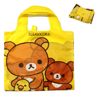 Aranyos rajzfilm Rilakkuma Bear Nagy Összecsukható Újrafelhasználható Bevásárlótáskák Összecsukható Bevásárlótáska Öko élelmiszertáska Női Gyerek Kézitáska