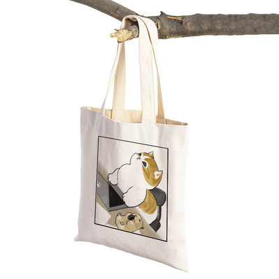 Τσάντα αγορών για σούπερ μάρκετ μόδας Kawaii Funny Cat Hamster Γυναικεία τσάντα χαρτοπετσέτας Animal print πανί πανί Lady τσάντες αγορών