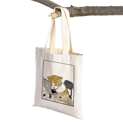 Τσάντα αγορών για σούπερ μάρκετ μόδας Kawaii Funny Cat Hamster Γυναικεία τσάντα χαρτοπετσέτας Animal print πανί πανί Lady τσάντες αγορών