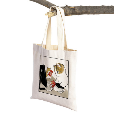 Τσάντα αγορών για σούπερ μάρκετ μόδας Kawaii Funny Cat Hamster Γυναικεία τσάντα χαρτοπετσέτας Animal print πανί πανί Lady τσάντες αγορών