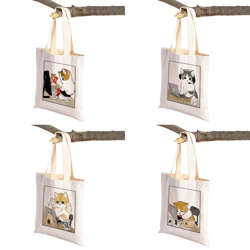 Τσάντα αγορών για σούπερ μάρκετ μόδας Kawaii Funny Cat Hamster Γυναικεία τσάντα χαρτοπετσέτας Animal print πανί πανί Lady τσάντες αγορών