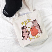Ženske torbe za kupovinu Cute Cat Cartoons Pattern Series Eko Shopper Torba na rame Modna ručna torba sa smiješnim printom Platnena velika torba