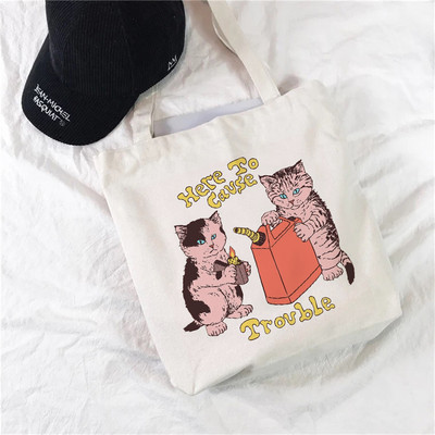 Ženske torbe za kupovinu Cute Cat Cartoons Pattern Series Eko Shopper Torba na rame Modna ručna torba sa smiješnim printom Platnena velika torba