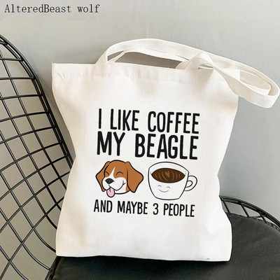 Geantă de mână pentru femei Mom I Love Beagle Geanta drăguță Harajuku Cumpărături Pânză Shopper Geantă de tote Geantă de desene animate pentru fată Shopper Geanta de umăr