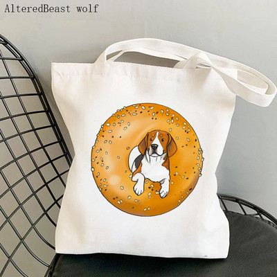 Geantă de mână pentru femei Mom I Love Beagle Geanta drăguță Harajuku Cumpărături Pânză Shopper Geantă de tote Geantă de desene animate pentru fată Shopper Geanta de umăr