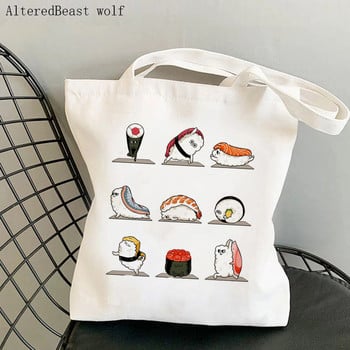 Γυναικεία τσάντα Shopper σούσι Otter Printed Kawaii Bag Harajuku Shopping Canvas Canvas Shopper Τσάντα για κορίτσι Τσάντα Tote Shoulder Lady Bag