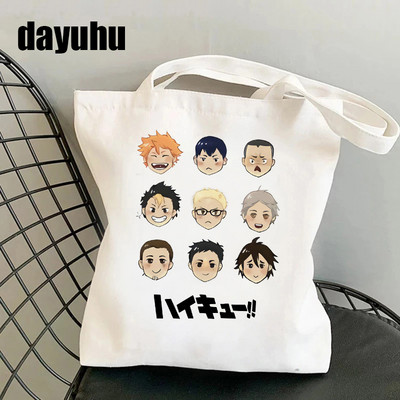 Juokingas „Manga Anime“ pirkinių krepšys „Haikyuu“ grafinis pirkinių krepšys, moteriškas drobinis pečių krepšys, moteriškas „Ulzzang Eco“ didelės talpos 90 m.