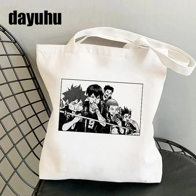 Juokingas „Manga Anime“ pirkinių krepšys „Haikyuu“ grafinis pirkinių krepšys, moteriškas drobinis pečių krepšys, moteriškas „Ulzzang Eco“ didelės talpos 90 m.