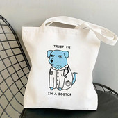 2021 Shopper Cute Dogtor Desene Animate Imprimate Tote Geantă femei Harajuku Shopper Geantă de mână fată Geanta de umăr Geanta de pânză Lady