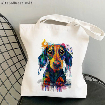 Shopper Black and Tan Dachshund Dog Printed Tote Bag γυναικών Harajuku shopper τσάντα κορίτσι Τσάντα αγορών ώμου Lady Canvas Bag