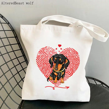 Shopper Black and Tan Dachshund Dog Printed Tote Bag γυναικών Harajuku shopper τσάντα κορίτσι Τσάντα αγορών ώμου Lady Canvas Bag