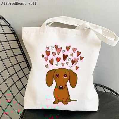 Shopper Black and Tan Dachshund Dog tote Tote Bag žene Harajuku shopper ručna torba djevojka Torba za kupovinu na rame Ženska platnena torba