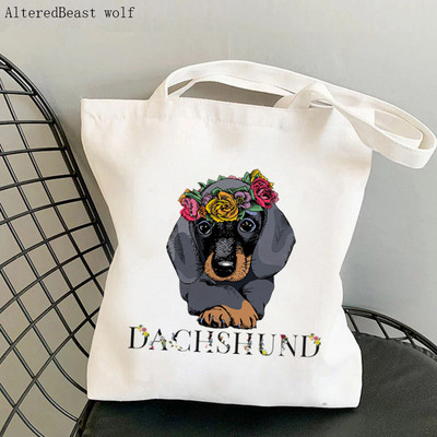 Shopper Black and Tan Dachshund Dog tote Tote Bag žene Harajuku shopper ručna torba djevojka Torba za kupovinu na rame Ženska platnena torba