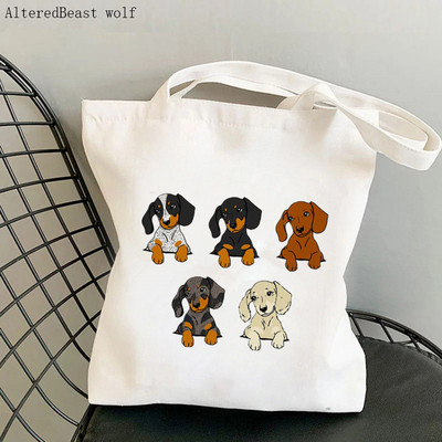 Shopper Black and Tan Dachshund Dog tote Tote Bag žene Harajuku shopper ručna torba djevojka Torba za kupovinu na rame Ženska platnena torba