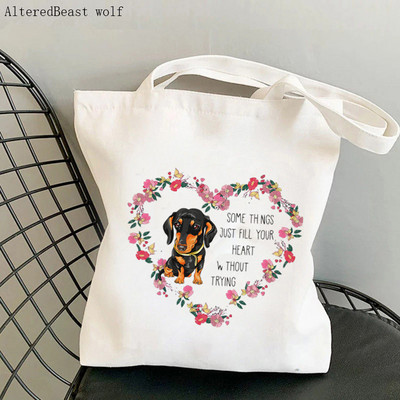 Shopper Black and Tan Dachshund Dog tote Tote Bag žene Harajuku shopper ručna torba djevojka Torba za kupovinu na rame Ženska platnena torba