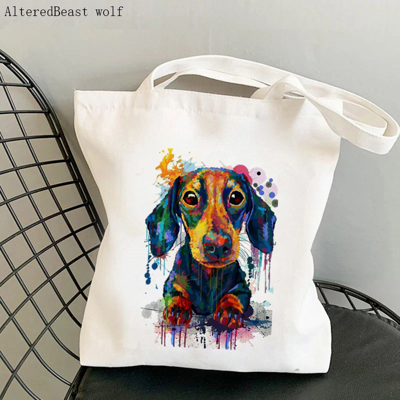 Shopper Black and Tan Dachshund Dog tote Tote Bag žene Harajuku shopper ručna torba djevojka Torba za kupovinu na rame Ženska platnena torba