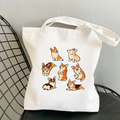 Shopper Corgi perekond Prinditud Kawaii kott Harajuku naiste ostukott Lõuend Ostukott tüdrukute käekott Tote Bag Õlakott Lady