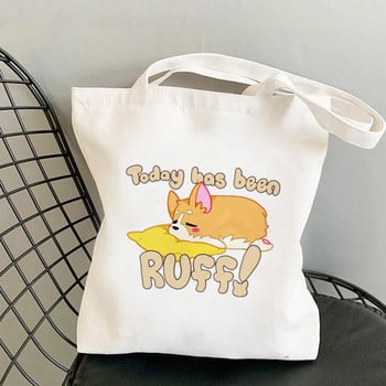 Shopper Corgi family Printed Kawaii τσάντα Harajuku Τσάντα αγορών Τσάντα καμβά Shopper τσάντα για κορίτσι Τσάντα tote Τσάντα ώμου Lady