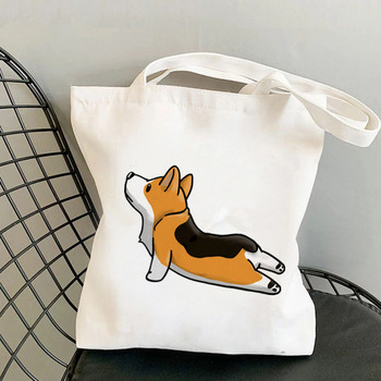 Shopper Corgi family Printed Kawaii τσάντα Harajuku Τσάντα αγορών Τσάντα καμβά Shopper τσάντα για κορίτσι Τσάντα tote Τσάντα ώμου Lady