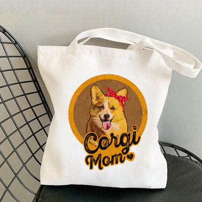 Shopper Corgi perekond Prinditud Kawaii kott Harajuku naiste ostukott Lõuend Ostukott tüdrukute käekott Tote Bag Õlakott Lady