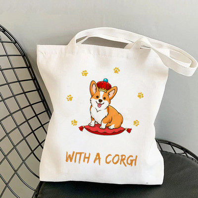 Shopper Corgi perekond Prinditud Kawaii kott Harajuku naiste ostukott Lõuend Ostukott tüdrukute käekott Tote Bag Õlakott Lady