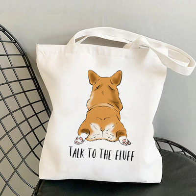 Shopper Corgi perekond Prinditud Kawaii kott Harajuku naiste ostukott Lõuend Ostukott tüdrukute käekott Tote Bag Õlakott Lady