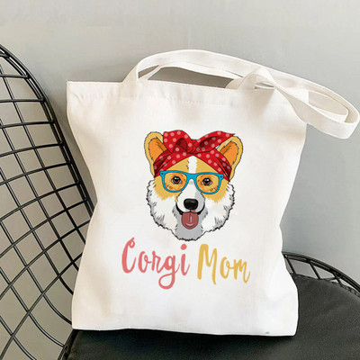 Shopper Corgi perekond Prinditud Kawaii kott Harajuku naiste ostukott Lõuend Ostukott tüdrukute käekott Tote Bag Õlakott Lady