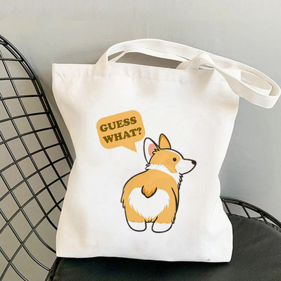 Shopper Corgi perekond Prinditud Kawaii kott Harajuku naiste ostukott Lõuend Ostukott tüdrukute käekott Tote Bag Õlakott Lady