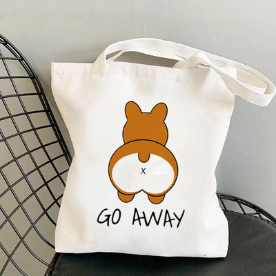 Shopper Corgi perekond Prinditud Kawaii kott Harajuku naiste ostukott Lõuend Ostukott tüdrukute käekott Tote Bag Õlakott Lady